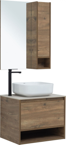 Мебель для ванной STWORKI Карлстад 60 дуб рустикальный, простоун беж, с отверстием под смеситель в столешнице фото 5