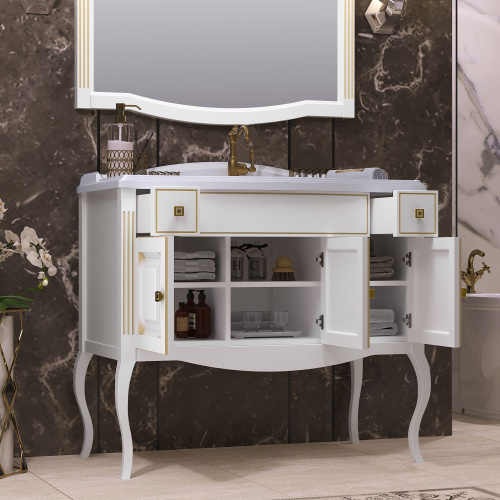 Мебель для ванной Opadiris Лаура 100 белая с патиной, с раковиной из литьевого мрамора фото 8