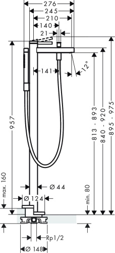 Смеситель Hansgrohe Finoris 76445670 напольный, матовый черный фото 3