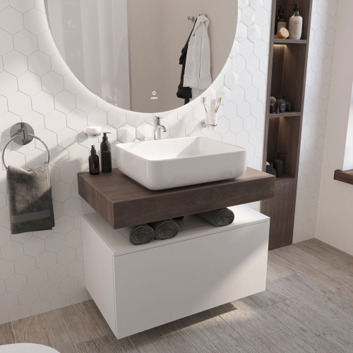 Мебель для ванной STWORKI Ольборг 80 столешница дуб карпентер, без отверстий, с тумбой 80, с раковиной STWORKI Soul 1 белой фото 4