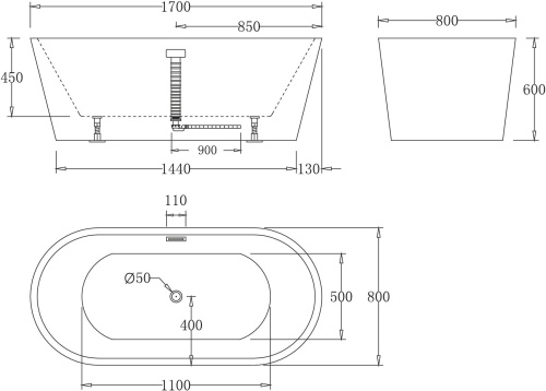 Акриловая ванна BelBagno BB71-1700-NERO 170x80 фото 3