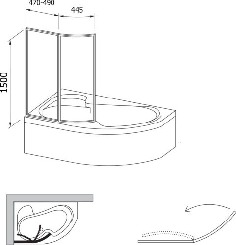 Шторка на ванну Ravak VSK2 Rosa 150 L Transparent + средство для ванн и душевых кабин фото 7