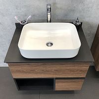 Тумба с раковиной Comforty Штутгарт 75, дуб тёмно-коричневый, с черной столешницей