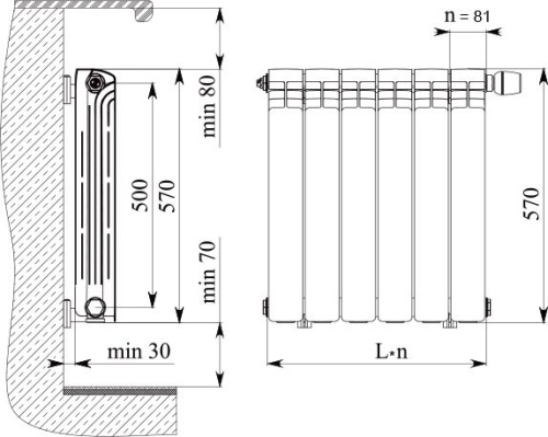 Радиатор биметаллический Rifar Alp Ventil 500 6 секций, нижнее подключение правое фото 2
