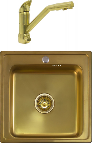 Комплект Мойка кухонная Seaman Eco Wien SWT-5050-Antique gold satin + Смеситель Seaman Barcelone SSL-5361 Antique Gold для кухонной мойки фото 3
