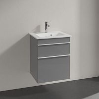 Тумба с раковиной Villeroy & Boch Venticello 46 glossy grey, с белыми ручками