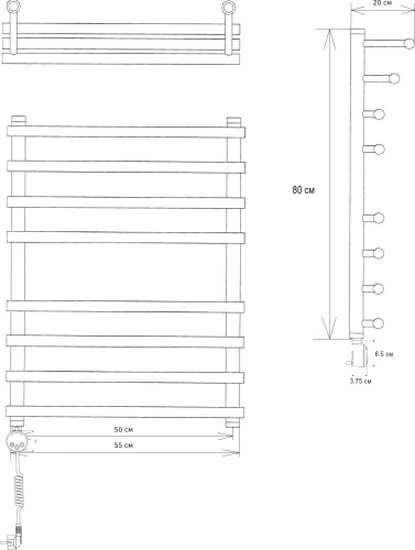 Полотенцесушитель электрический EWRIKA Медея Pr 80х50 L, золото фото 6
