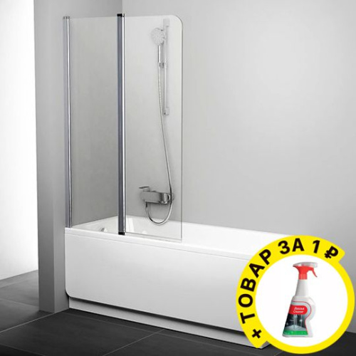 Шторка на ванну Ravak CVS2-100 L Transparent профиль блестящий + средство для ванн и душевых кабин фото 3