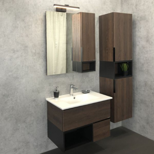 Мебель для ванной Comforty Франкфурт 75, дуб шоколадно-коричневый, белая раковина фото 9