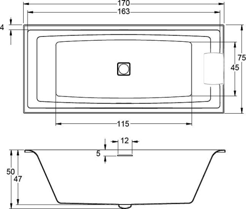Акриловая ванна Riho Still Square 170x75 подголовник справа фото 8