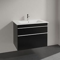 Тумба с раковиной Villeroy & Boch Venticello 80 black matt lacquer, с белыми ручками