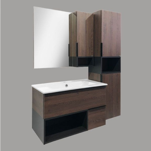 Мебель для ванной Comforty Франкфурт 90, дуб шоколадно-коричневый, белая раковина фото 4