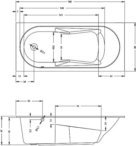 Акриловая ванна Riho Bathtubs Lazy 180х80 L фото 5