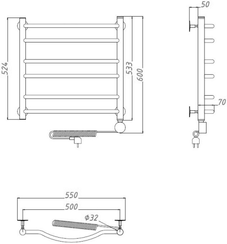Полотенцесушитель электрический Тругор Лотос эл ТЭН 3 ЛЦ28 60x50 фото 3