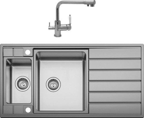 Комплект Мойка кухонная Seaman Eco Roma SMR-9750B2 с клапан-автоматом + Смеситель Seaman Barcelone SSL-5384 Water для кухонной мойки фото 3