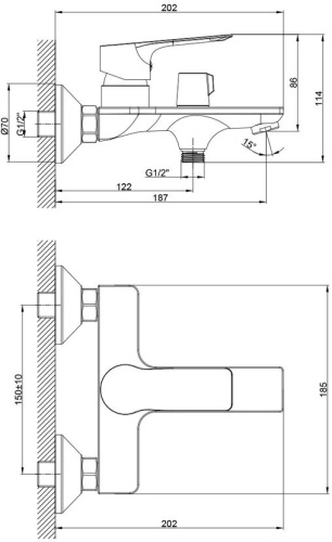 Смеситель Rossinka RS27 RS27-30 для ванны с душем фото 2