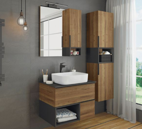 Мебель для ванной Comforty Штутгарт 75, дуб тёмно-коричневый, с черной столешницей фото 9