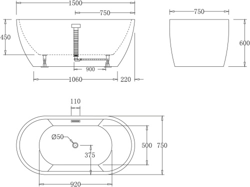 Акриловая ванна BelBagno BB70-1500 150x75 фото 3