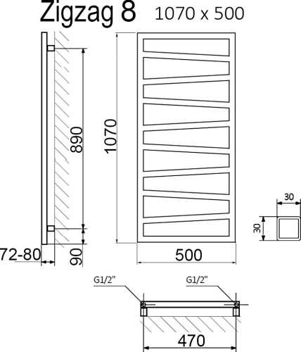 57 435 руб. Полотенцесушитель электрический Terma Zigzag 50x107, черный матовый фото 3 Полотенцесушитель электрический Terma Zigzag 50x107, черный матовый фото 3