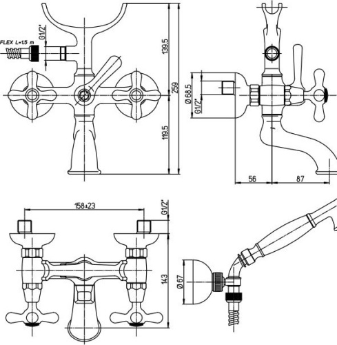 Смеситель Paini Liberty 17F3105KM для ванны с душем фото 2
