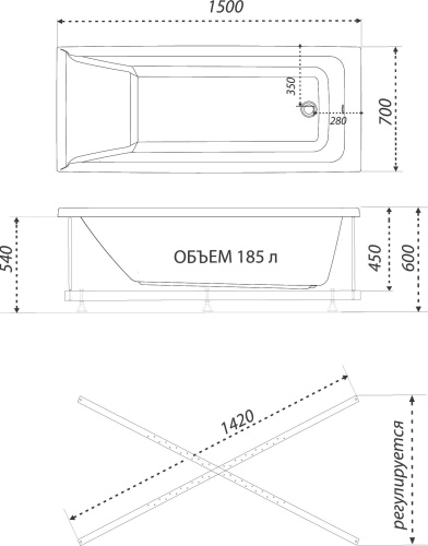 Акриловая ванна 1ACReal Тори 150x70, с каркасом фото 8