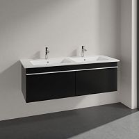 Тумба с раковиной Villeroy & Boch Venticello 125 black matt lacquer, с белыми ручками