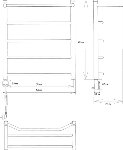 Полотенцесушитель электрический EWRIKA Сафо FT 70х50 L, хром фото 5