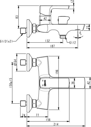 Смеситель Lemark Ursus LM7214BL для ванны с душем фото 2