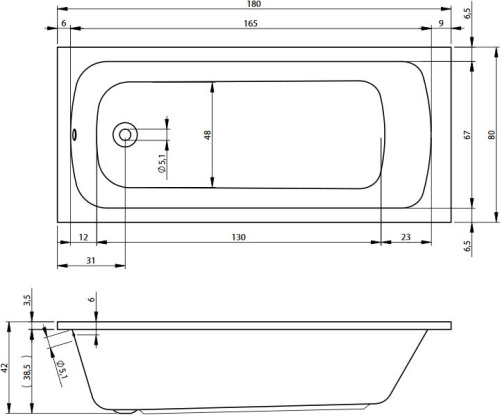 Акриловая ванна Riho Milano 180x80 фото 2