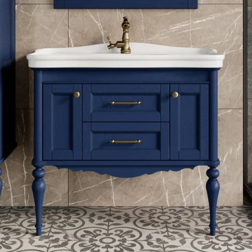 Мебель для ванной ValenHouse Эстетика 100, синяя, подвесная, ручки бронза фото 3