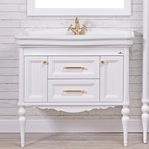 Мебель для ванной ValenHouse Эстетика 100, белая, подвесная, ручки золото фото 2