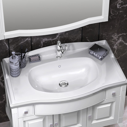 Мебель для ванной Opadiris Лаура 100 белая матовая, с раковиной из литьевого мрамора фото 5