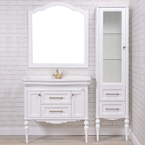 Мебель для ванной ValenHouse Эстетика 100, белая, подвесная, ручки бронза фото 7