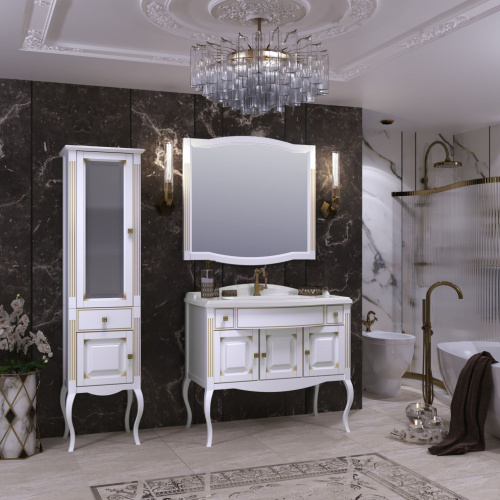 Мебель для ванной Opadiris Лаура 100 белая с патиной, с раковиной из литьевого мрамора фото 2