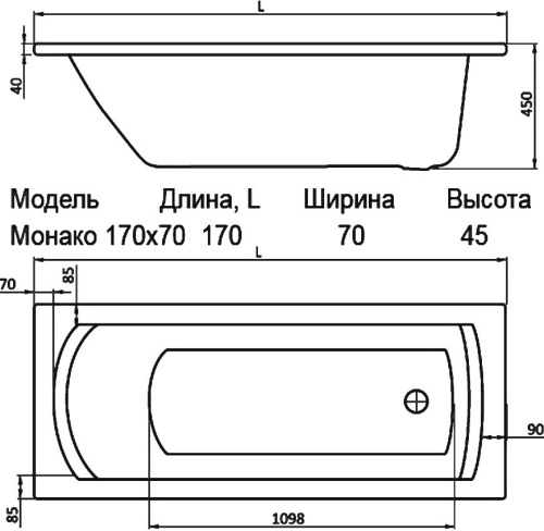 Акриловая ванна Santek Монако 170x70 фото 5