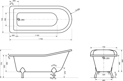 Ванна из искусственного камня Эстет Царская 170x70 фото 8