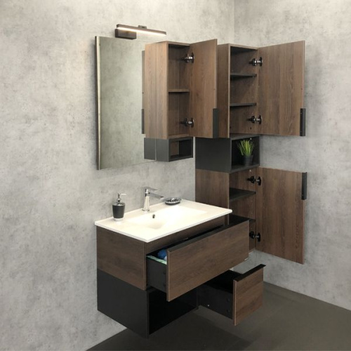 Мебель для ванной Comforty Франкфурт 75, дуб шоколадно-коричневый, белая раковина фото 2
