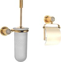 Набор Boheme Ершик Royal Cristal Gold подвесной + Держатель туалетной бумаги Royal Cristal Cold с крышкой
