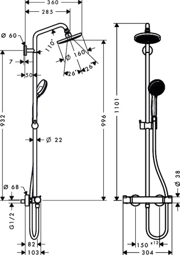 Душевая стойка Hansgrohe Croma 160 Showerpipe 27135000 фото 8