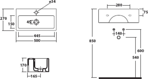 Рукомойник Galassia Plus Design 6031M 50x27 фото 3