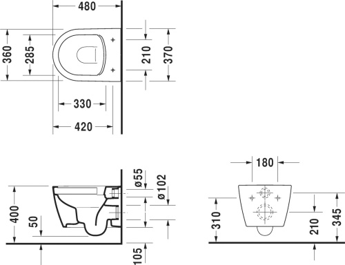 Комплект Унитаз подвесной Duravit ME by Starck 2530090000 + Система инсталляции для унитазов AlcaPlast Sadromodul AM101/1120-001 с белой кнопкой и шумоизоляцией фото 7