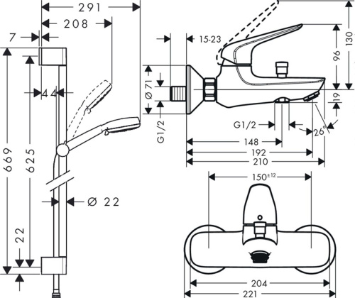 Душевой комплект Hansgrohe Novus 71040000 смеситель + душевой гарнитур фото 4