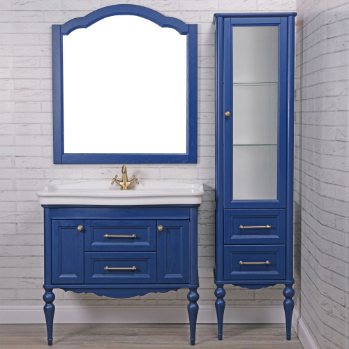 Мебель для ванной ValenHouse Эстетика 100, синяя, подвесная, ручки бронза фото 8