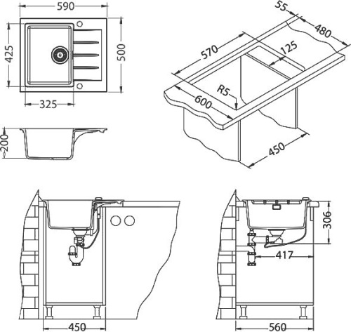 Мойка кухонная Alveus Cadit Granital 10 concrete фото 4