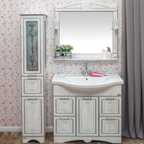 Мебель для ванной Sanflor Адель 100, белая, патина серебро фото 9