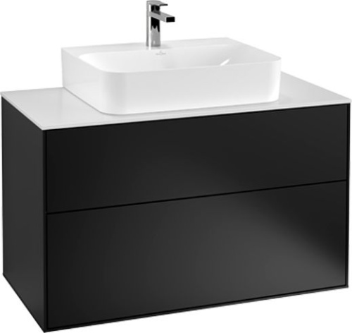 Мебель для ванной Villeroy & Boch Finion 100 black matt lacquer, glass white matt, с настенным освещением фото 3