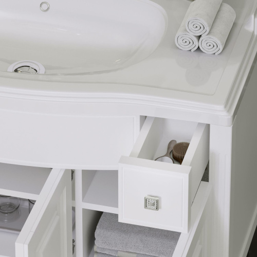 Мебель для ванной Opadiris Лаура 100 белая матовая, с раковиной из литьевого мрамора фото 6