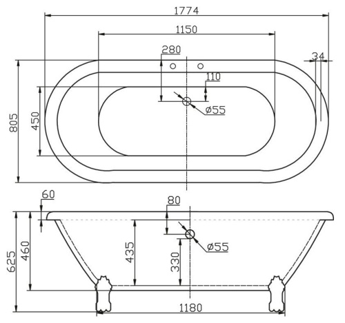 Акриловая ванна BelBagno BB21 180x80 фото 4