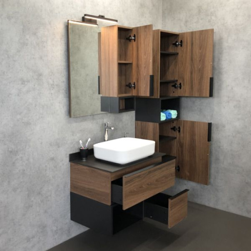 Мебель для ванной Comforty Штутгарт 75, дуб тёмно-коричневый, с черной столешницей фото 2