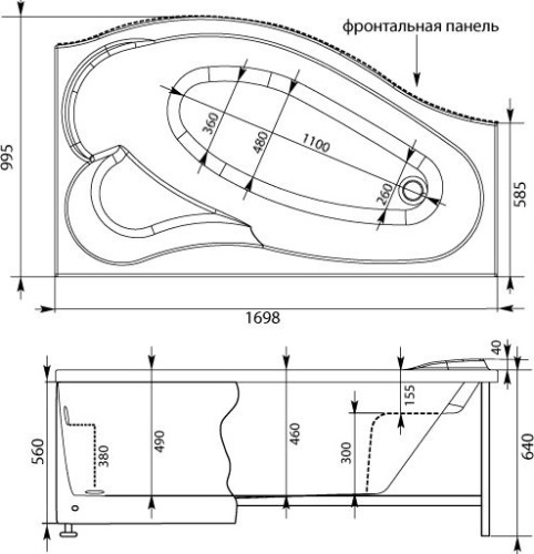 Акриловая ванна Aquanet Palma 00205537 170x90 R с каркасом фото 11